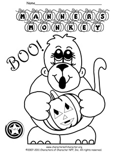 pumpkin coloring page monkey  free character education